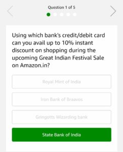 Amazon Great Indian Festival Quiz Answers