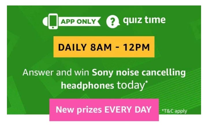 Amazon 5th February Quiz Answer- Free Sony Noise Cancelling Headphones