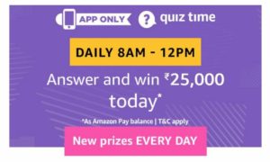 Amazon 30th May Quiz Answers - Win ₹25000 Pay Balance