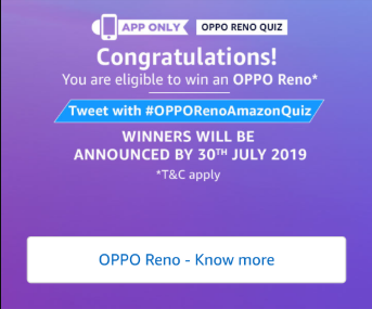 (All Answers) Amazon Oppo Reno Quiz – Answer and Win Oppo Reno