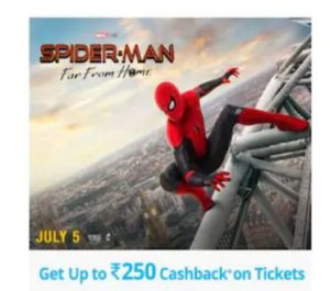 (Spider Man) Paytm - Get 100% Cashback up to ₹250 On Movie Tickets