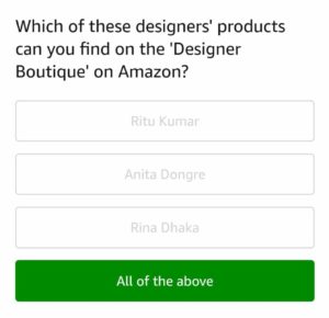 Amazon Fashion Quotient Quiz Answers