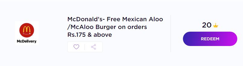 TimesPoints Mini Loot - Get Free Mexican Aloo /McAloo Burger From McD