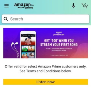 Free ₹100 amazon prime music