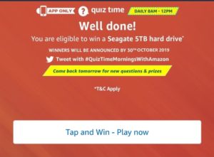 [Answers] Amazon 12th October Quiz – Win Seagate 5TB Hard drive
