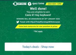 Amazon Quiz Answers - Today's Answer Of Casio 61 Key Keyboard Quiz
