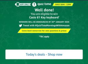 Amazon Quiz Answers - Today's Answer Of Casio 61 Key Keyboard Quiz