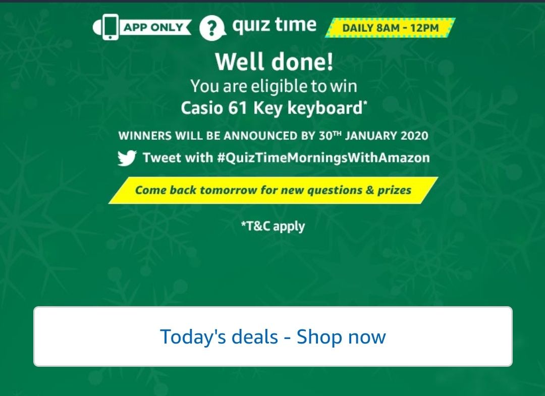 Amazon Quiz Answers - Today's Answer Of Casio 61 Key Keyboard Quiz