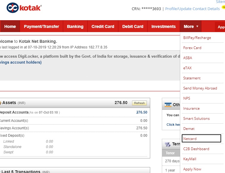 How To Get Net Card From Kotak 811