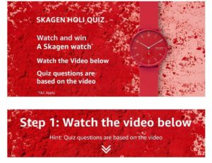 [Answers] Amazon Skagen Holi Quiz - Win Skagen Watch