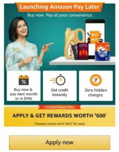 Amazon Pay Later Cashback Offer