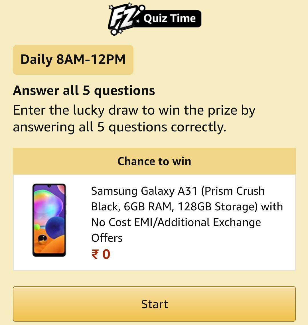 Amazon Samsung Galaxy A31 Quiz Answers