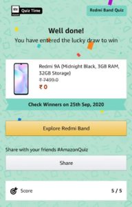 Amazon Redmi Band Quiz Answers