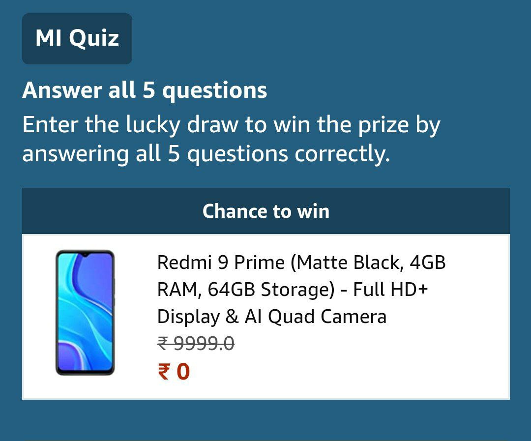 Amazon Mi Quiz - Answer & Win Redmi 9 Prime Smartphone