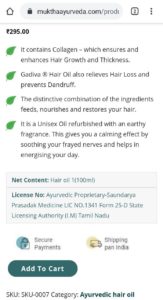 Free Sample Muktha Gadiva Ayurvedic Hair Oil