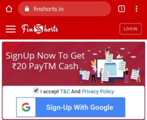 Finshorts Refer Earn Free PayTM Cash
