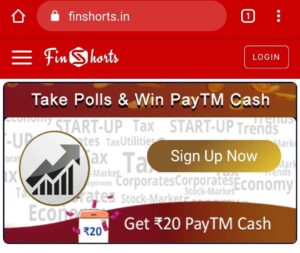 Finshorts Refer Earn Free PayTM Cash