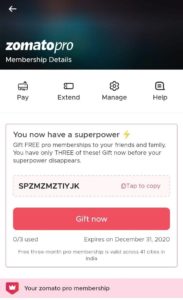 Zomato Pro Gift 3 Months Membership Free