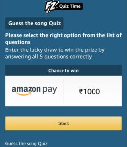 Amazon Guess The Song Answers FREE ₹1000