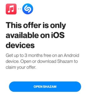 Shazam Free Apple Music Offer