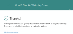 Free Sample Cloud 9 Blanc De Whitening Cream