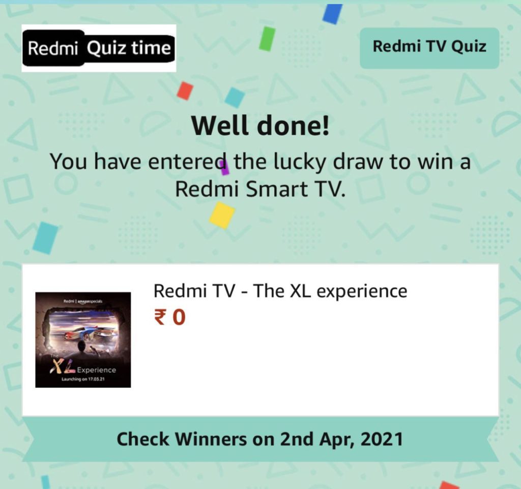 Amazon Redmi TV Quiz Answers