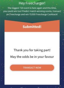 Predict Win ₹1000 FreeCharge Cashback