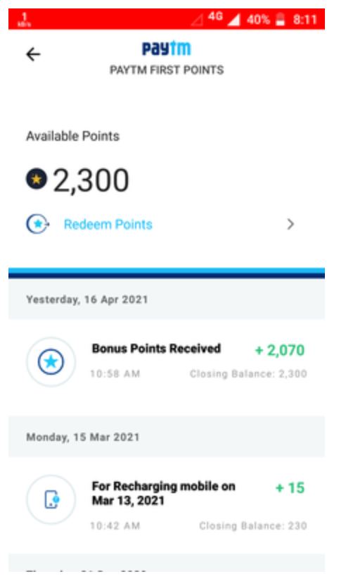 Free PayTM First Points