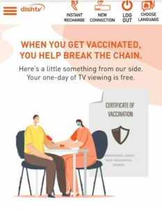 DishTV Vaccine Certificate Recharge Offer
