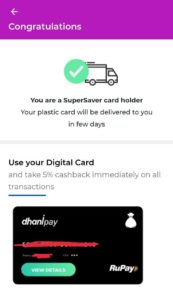 Activate Dhani Super Saver Card Free