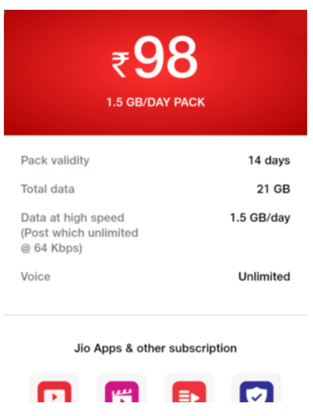 Jio 98 Plan