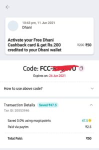 Magicpin Dhani Free Cashback Card Loot