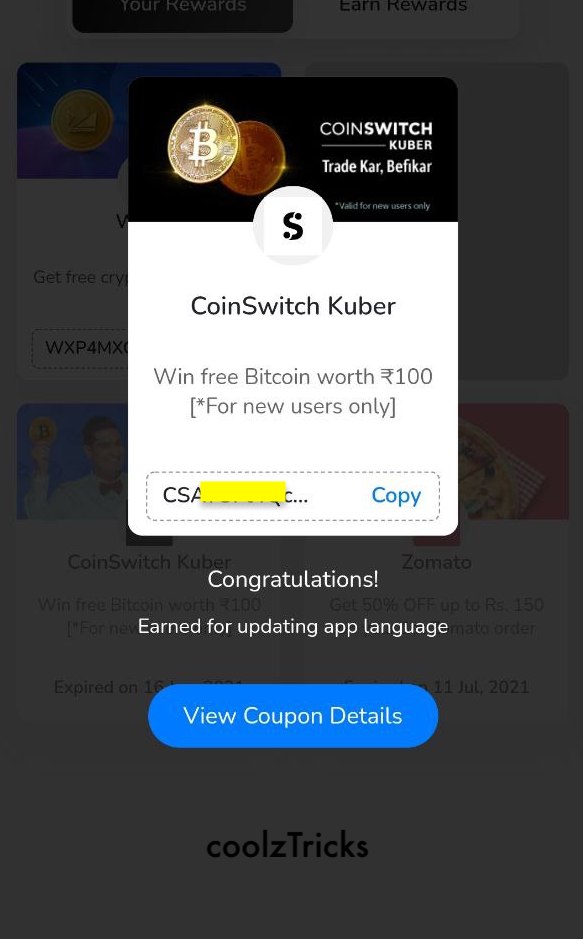 Airtel Thanks App coinswitch Kuber Offer