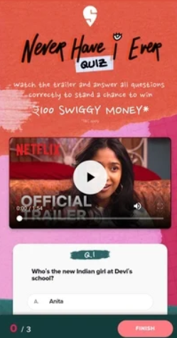 Swiggy Never Have I Ever Quiz Answer