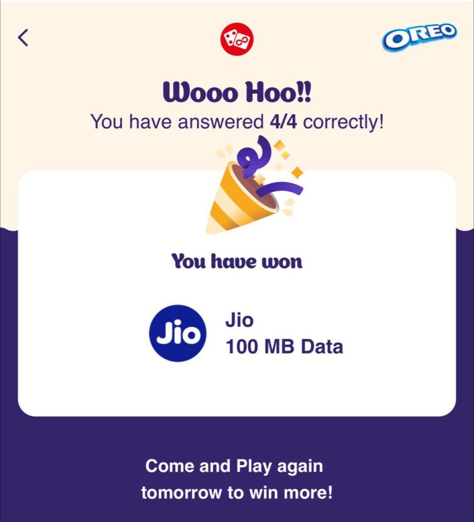 Jio Desserts Corner Game - Win Upto 1 GB Data Daily | Assured Winning