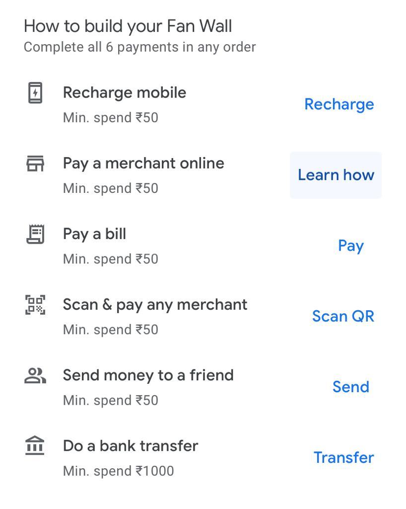 Google Pay 'Fan Wall' Offer