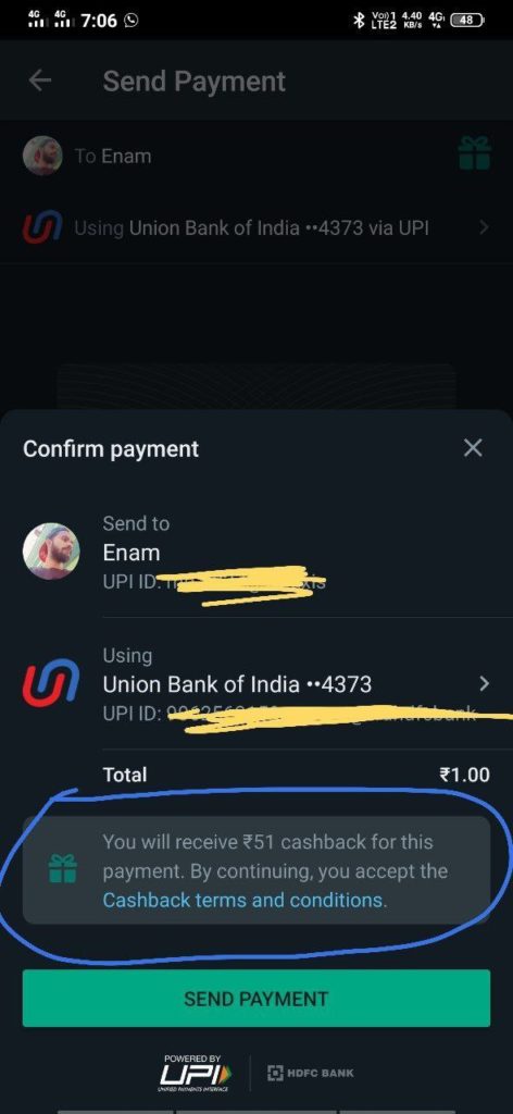 WhatsApp UPI Send Money Offer