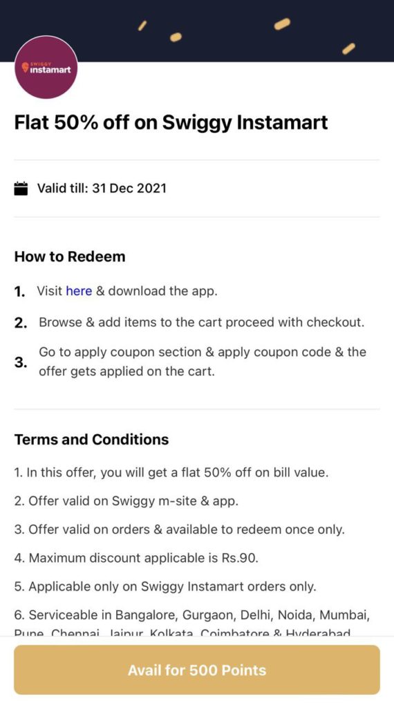 Swiggy Instamart Coupons & Offers