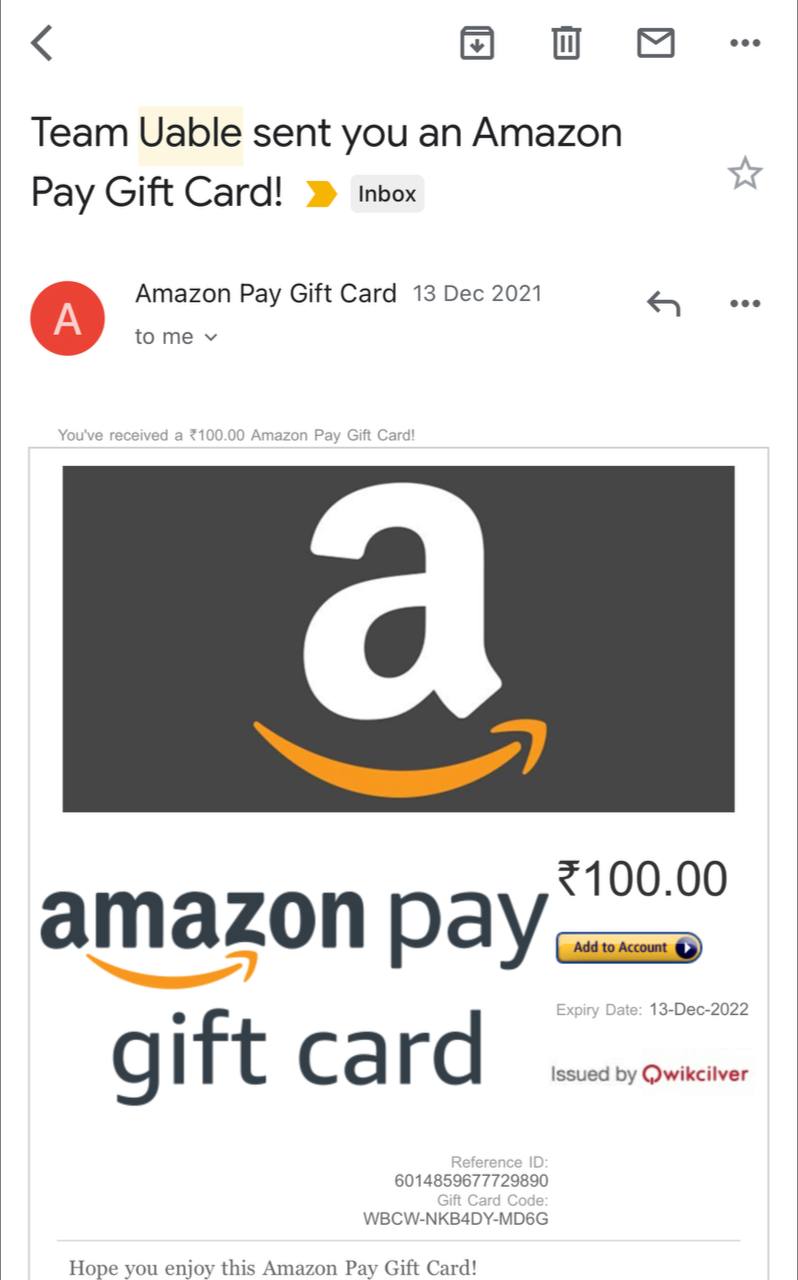 Uable Amazon Vouchers Proof