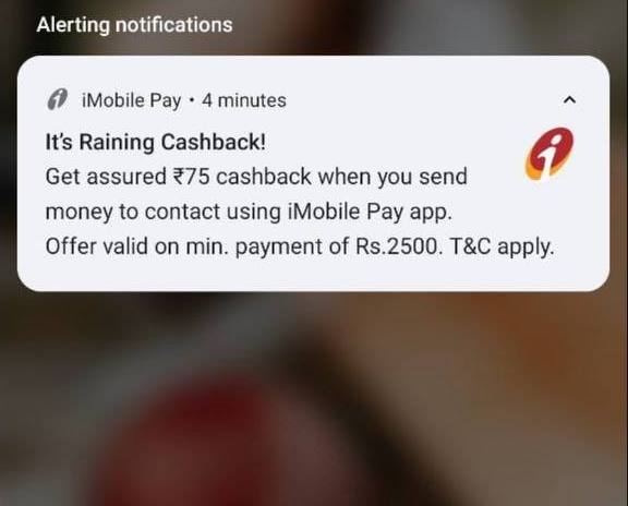 ICICI Bank iMobile Pay Cashback Offer