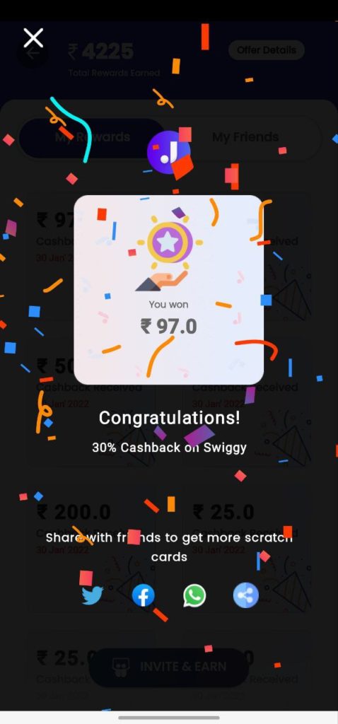 Junio App Free Swiggy Cashback Proof 
