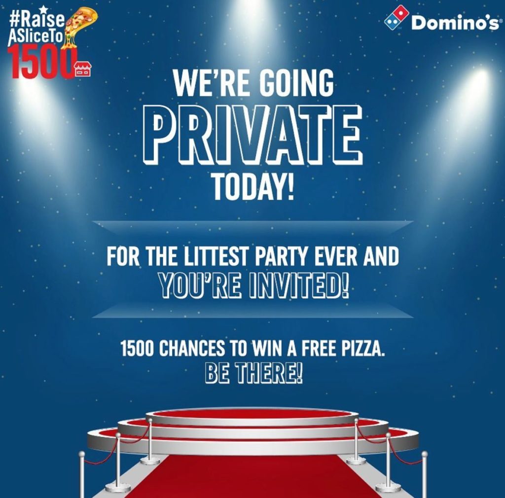 Dominos' Free pizza giveaway
