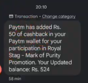 Royal Stag Mark Of Purity Free PayTM Cash