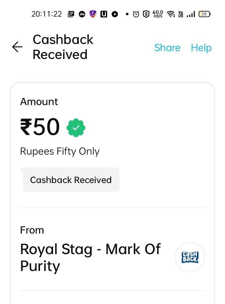 Royal Stag Mark Of Purity Free PayTM Cash