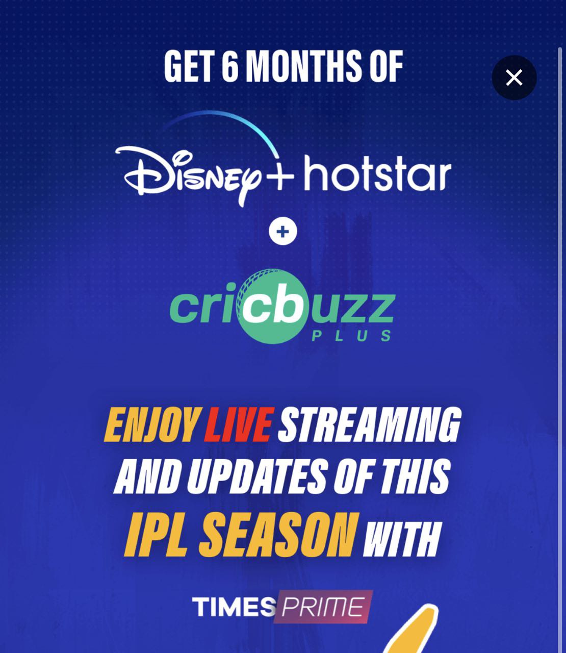 TimesPrime is offering Hotstar Super Worth ₹450 In Just ₹200