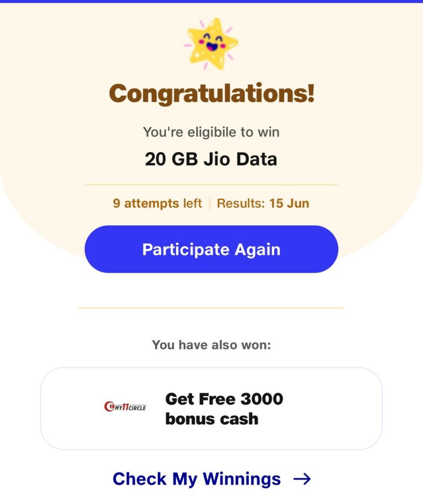 MyJio Lucky Draw Offer - Play and Win Free 20GB Jio Data Instantly :