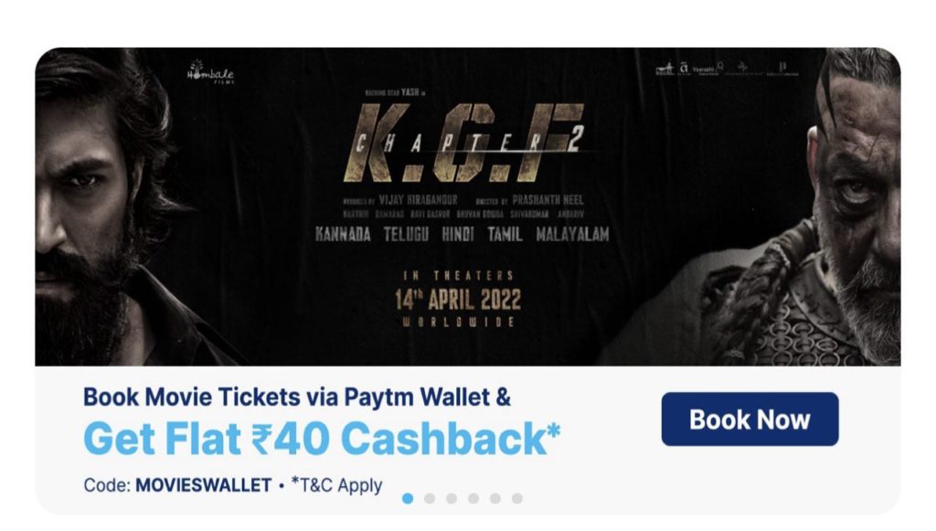KGF 2 Movie Ticket Booking Offer From PayTM App