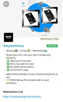 OneCard Family First Add On Card Offer