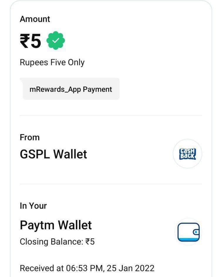 Proof Of mRewards Free Paytm Cash Giving App