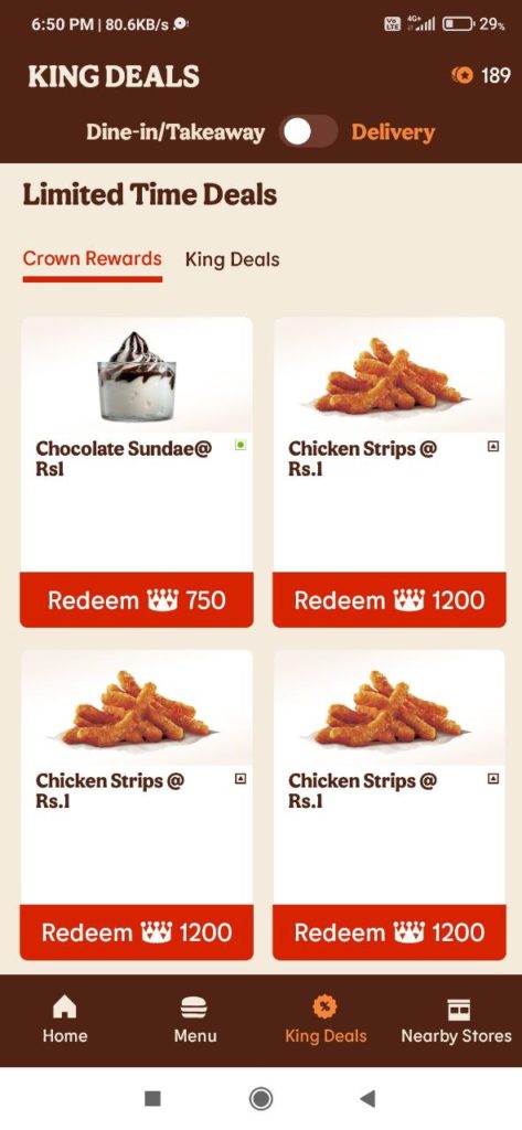 BurgerKing App Loot – Open App Daily , Collect Points & Order items @ Just ₹1